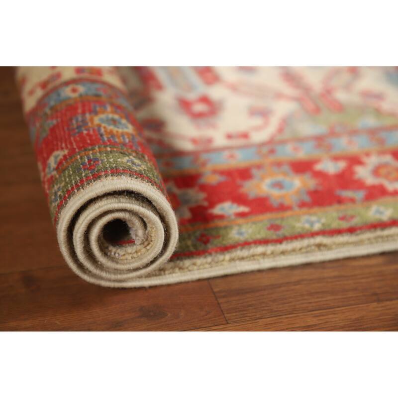 Geometric Kazak Oriental Accent Foyer Rug Hand-Knotted Wool Carpet - 2'0"x 3'0" - 2'0"x 3'0" - Ivory/Beige