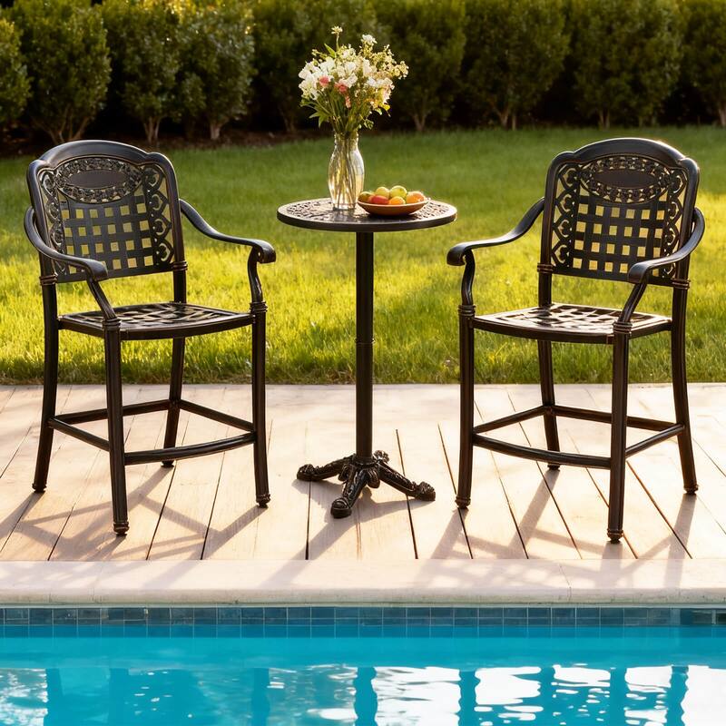 Costway 25.5” Outdoor Bar Stool Set of 2/4 with Ergonomic Back, Arms & - See Details - Copper