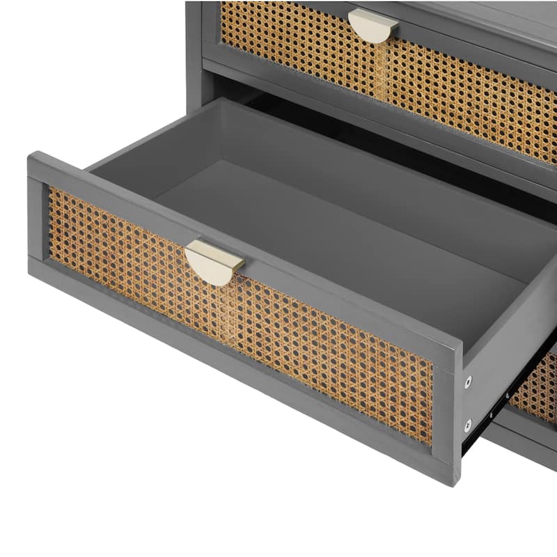 3-Drawer Bachelors Chest Cabinet with Hollow-Carved, Natural Rattan, American Furniture, Suitable for Bedroom, Living room