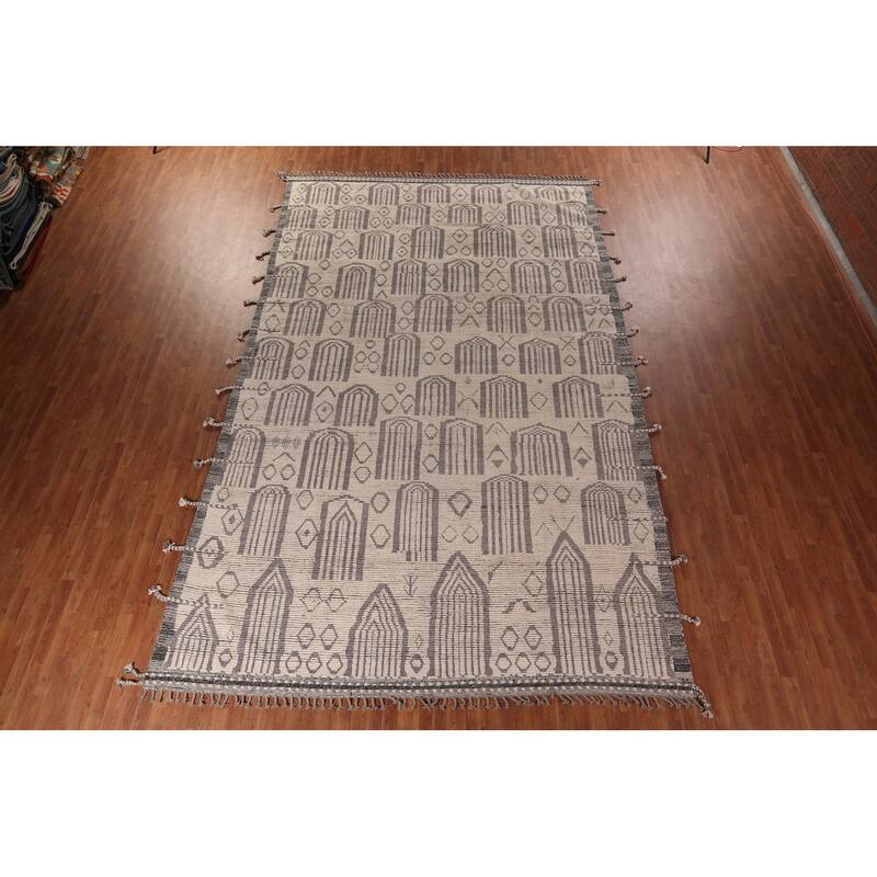 Modern Geometric Moroccan Large Area Rug Hand-Knotted Wool Carpet - 10'0"x 17'11"