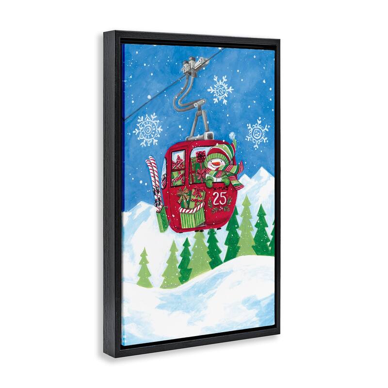 Stupell Snowman on Ski Lift Framed Floater Canvas Wall Art Design By Diane Kater
