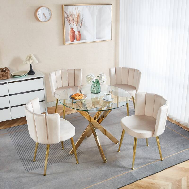 Modern Velvet Dining Chair Set of 2, with Iron Tube Golden Legs and Comfortable Backrest