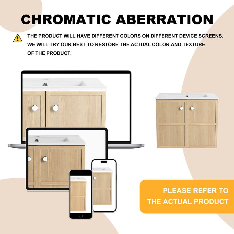 ARTCHIRLY 24/30 Inch Bathroom Vanity with Sink, Floating/Freestanding Bathroom Vanity with Soft Close Door