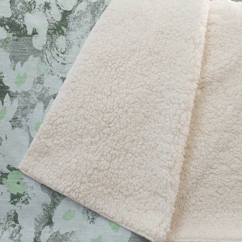 Premium Machine Washable Modern Floral Sherpa Throw Blanket