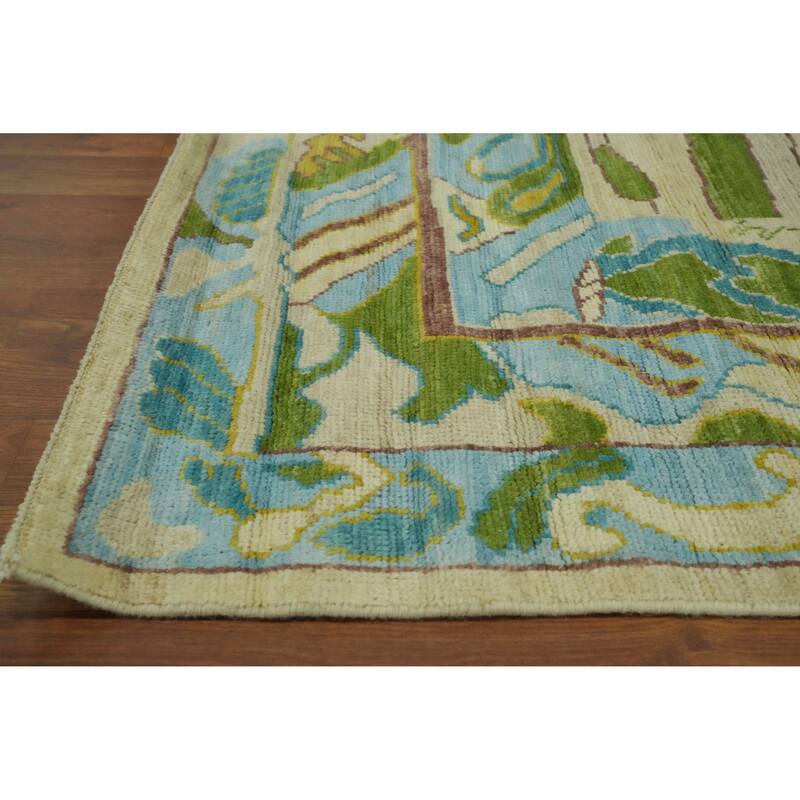 Vegetable Dye Wool Oushak Turkish Area Rug, Geometric Carpet - 11' 11'' X 9' 0''