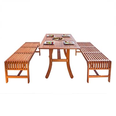 Surfside Eco-friendly 3-piece Wood Outdoor Dining Set with Backless Benches by Havenside Home