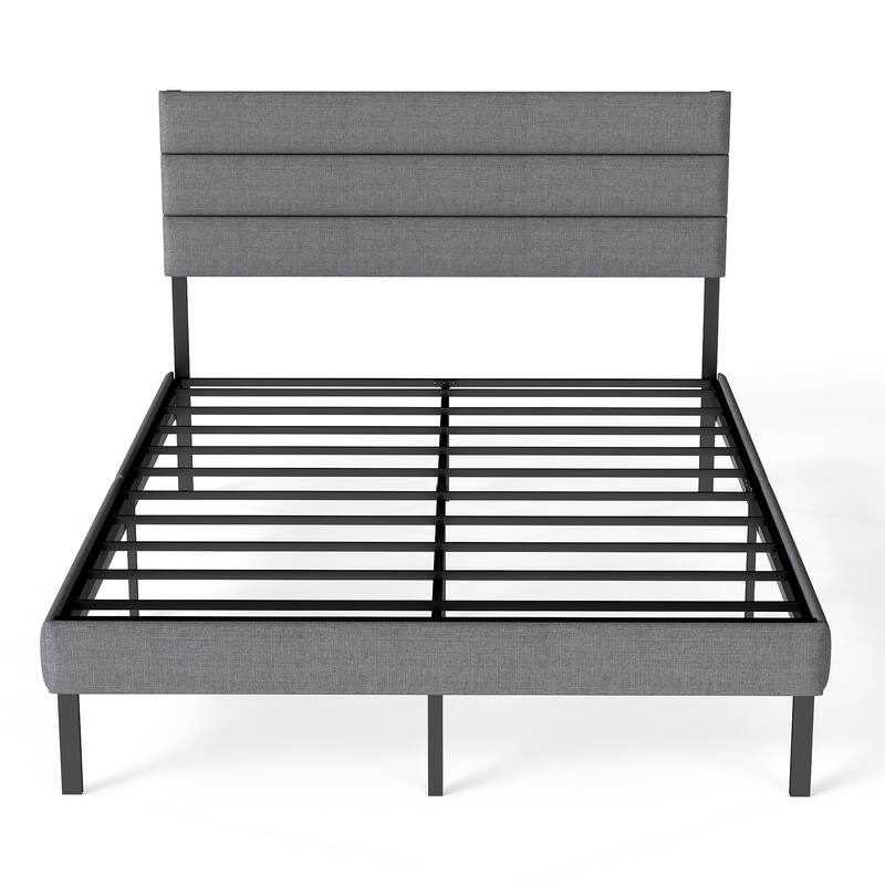Bedroom Platform Bed Frame with Upholstered Headboard, 14" Underbed Storage, No Box Spring Required