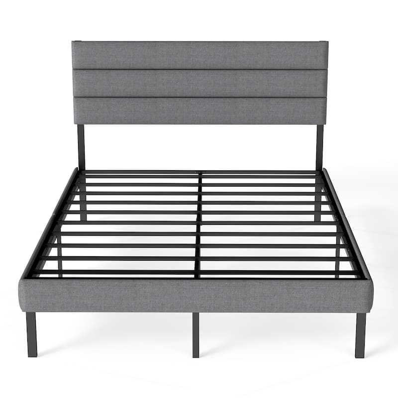 Full Size Upholstered Platform Bed Frame - With Headboard, No Box Spring Needed, 14" Underbed Storage​