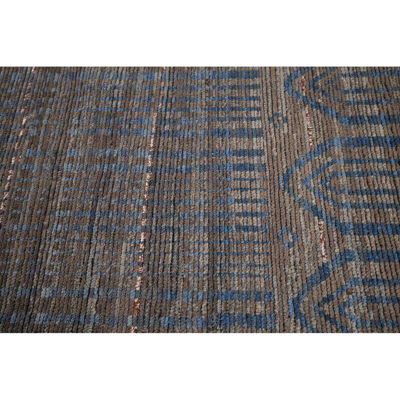 All-Over Striped Moroccan Oriental Area Rug Hand-Knotted Wool Carpet - 9'0"x 12'9"