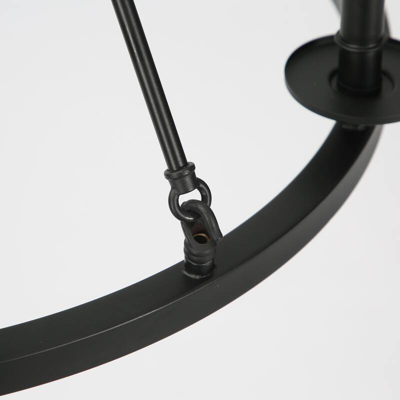 6-Light Farmhouse Black Wagon Wheel Chandelier with Adjustable Height