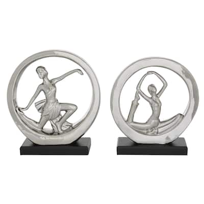 Ceramic Dancer Sculpture - Set of 2 Silver - Roche River Decor