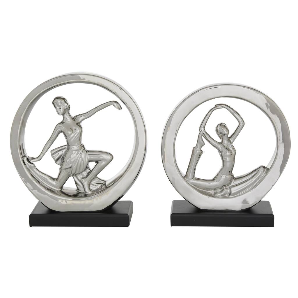Ceramic Dancer Sculpture - Set of 2 Silver - Roche River Decor