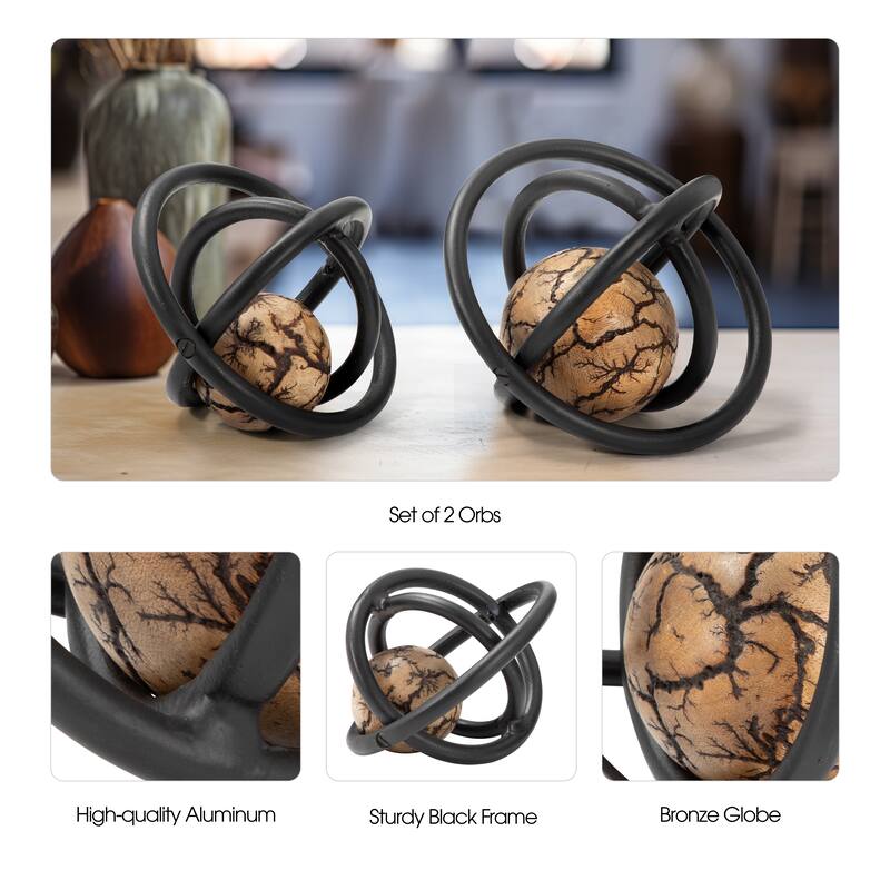 Sagebrook Home 7/8" Solaro Metal Orbs, Decorative Centerpiece Home Decor Accents, Set of 2