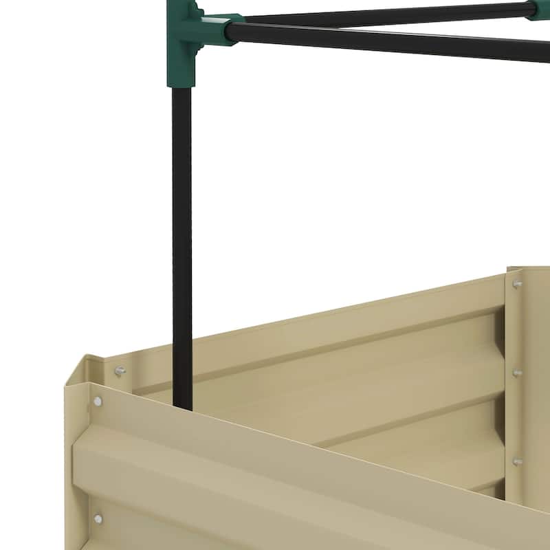 Galvanized Raised Garden Bed, 24" x 24" x 11.75" Outdoor Planter Box with Trellis Tomato Cage and Open Bottom for Climbing Vines