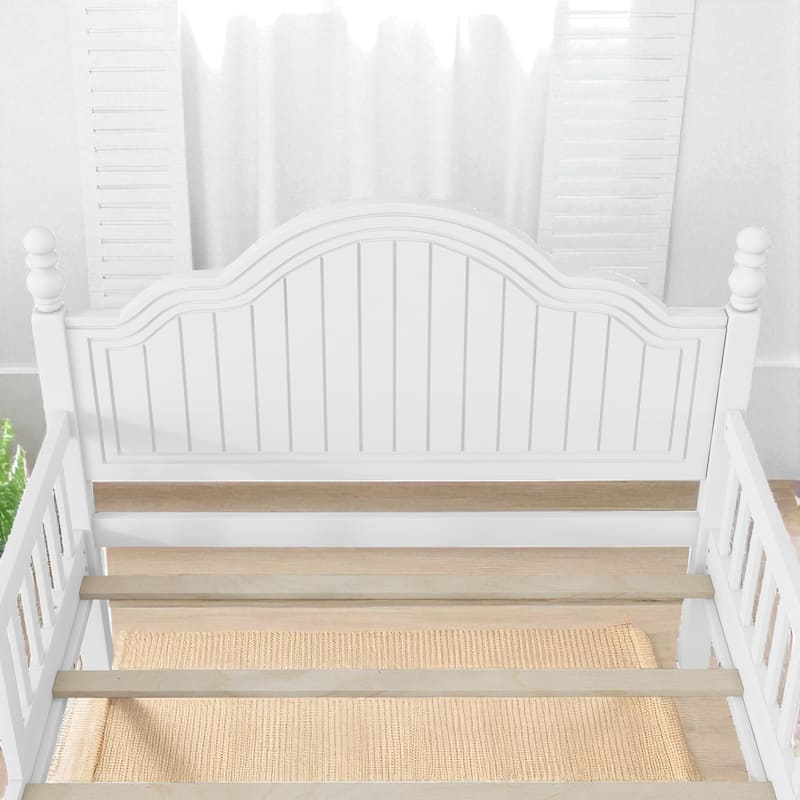 Twin/Full Size Wooden Kids Bed with Headboard, Footboard, Guardrails and Storage, Platform Bed Frame