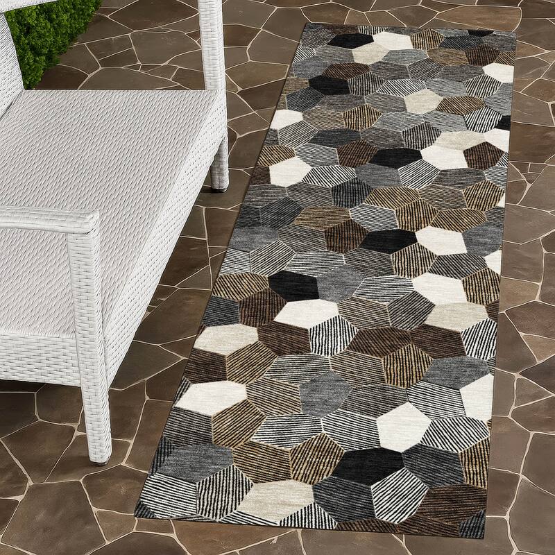 Machine Washable Indoor/ Outdoor Modern Loyd Chantille Rug - Black - 2'3" x 7'6"