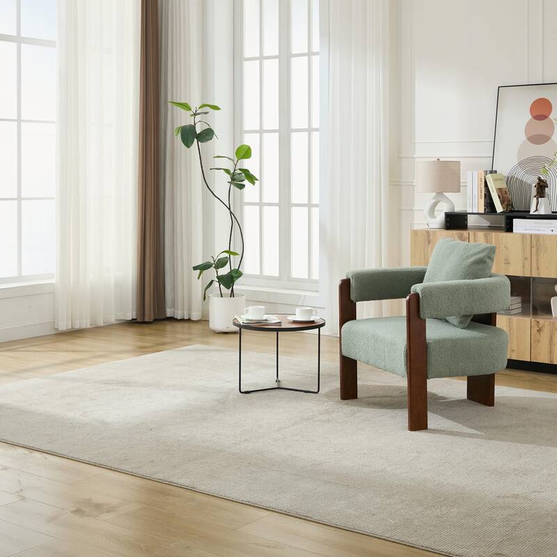 SEYNAR Modern Teddy Upholstered Fabric Round Armchair with pillow