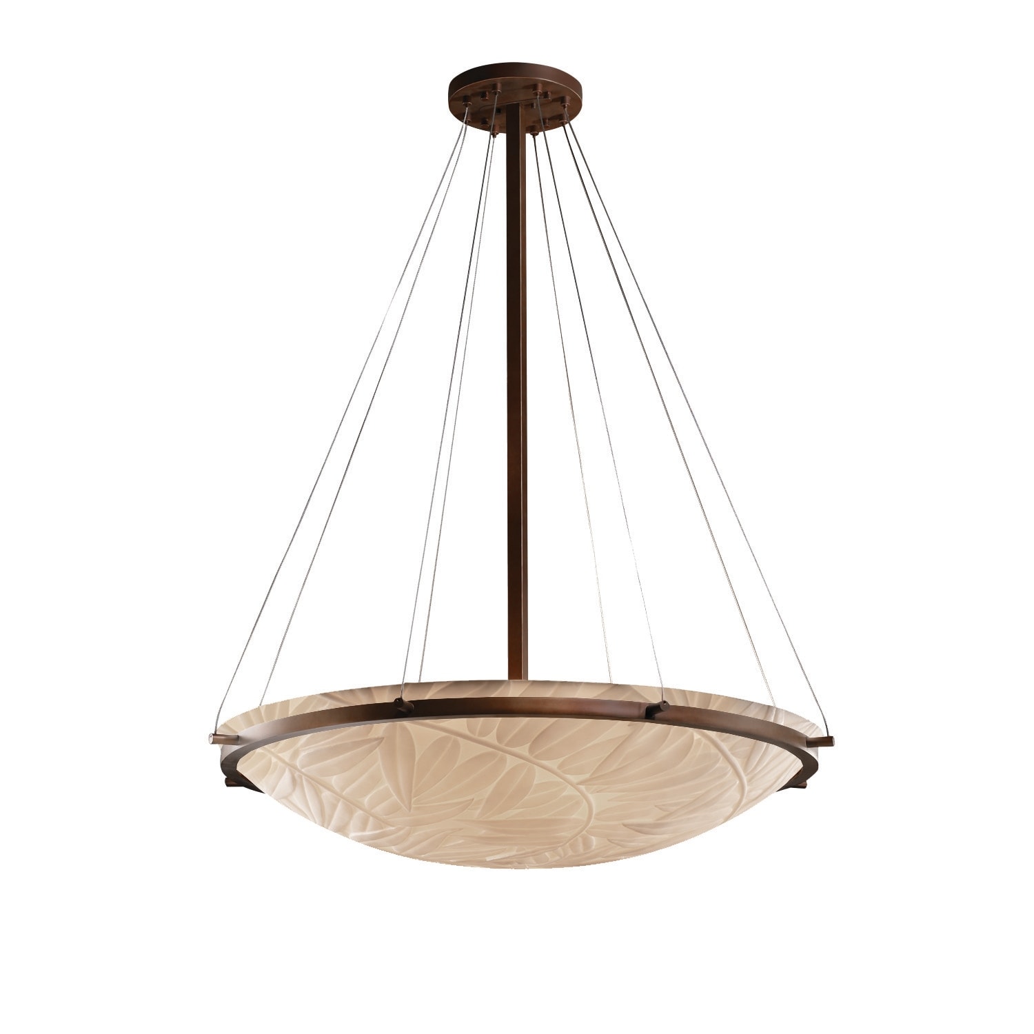 Porcelina Ring 36-inch Dark Bronze Round Pendant Bowl with Ring, Bamboo Shade