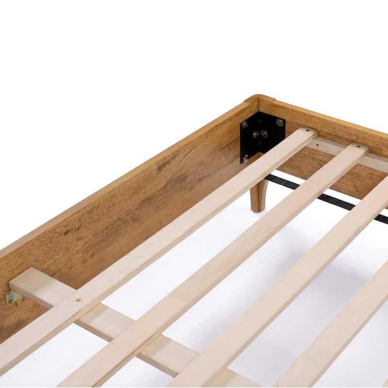 Quilted Upholstered Headboard with Rubberwood Frame Platform Bed, Queen