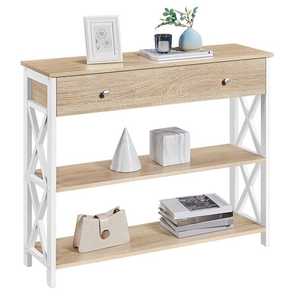 Modern Console Table Drawer 3 Tier Storage Light Oak - 54 x 84 - Bed Bath & Beyond - 39048018