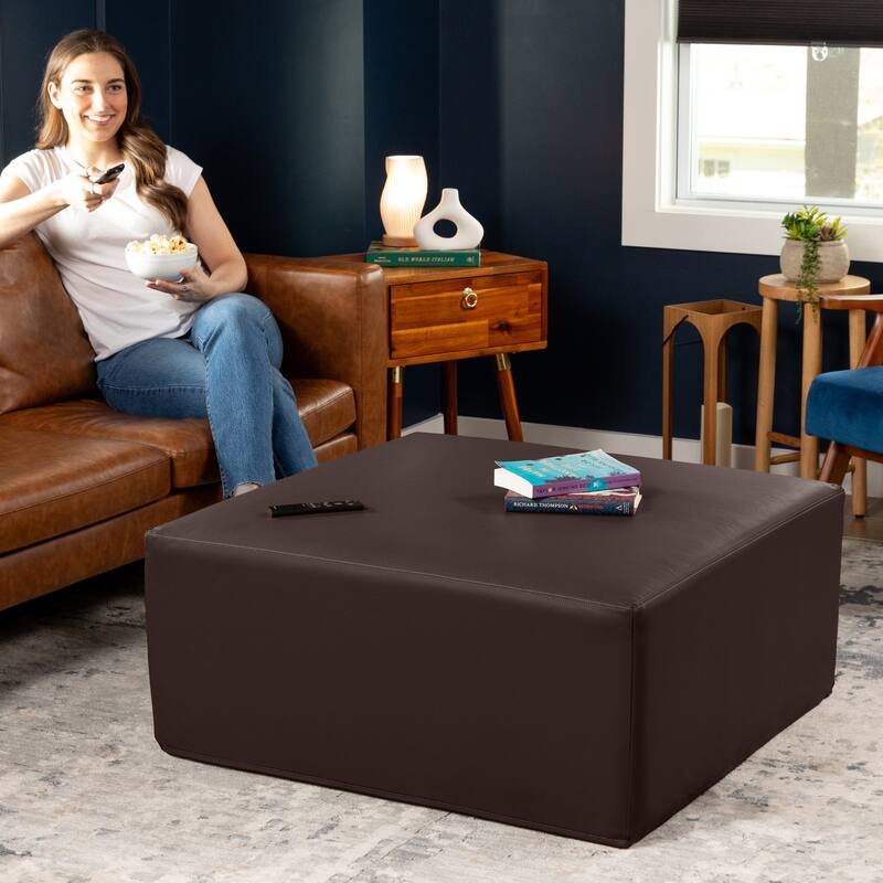 Jaxx Fairlie Couch Ottoman - Oversized Square Foam Coffee Table Ottoman