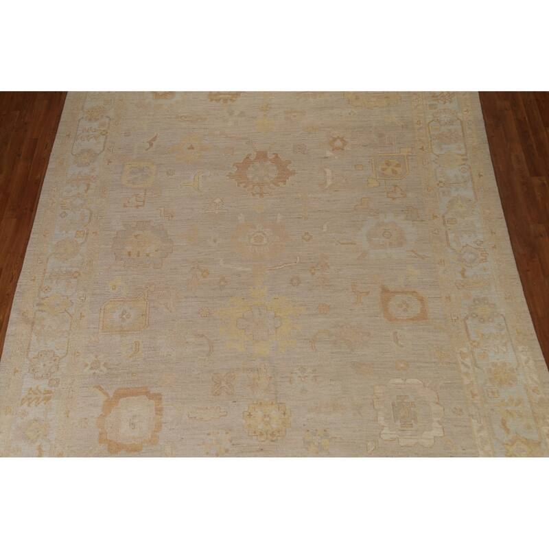 Vegetable Dye Oushak Turkish Wool Area Rug Handmade Oriental Carpet - 9'2" x 11'11"
