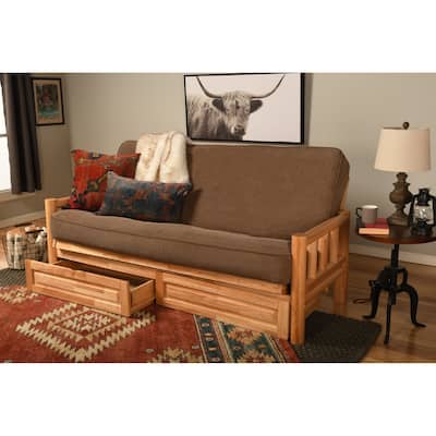 Somette Lodge Storage Futon Set in Natural Finish with Marmont Mattress