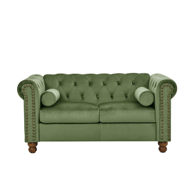 74.5'' Velvet 3-Seater Sofa with Button Tufting and Nailhead Accents