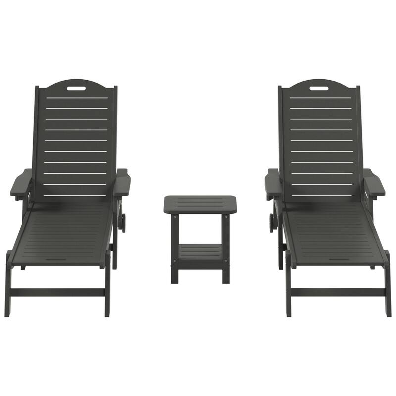 Brighton Outdoor 3-Piece Poly Reclining Chaise Set with Wheels & Cup Holder - Gray