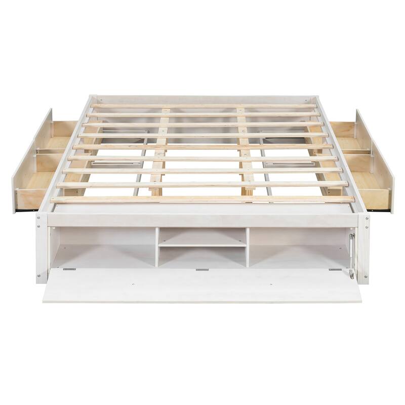 Queen Size Storage Platform Bed with 4 Drawers & Hydraulic Lift Footboard, Space-Saving Frame