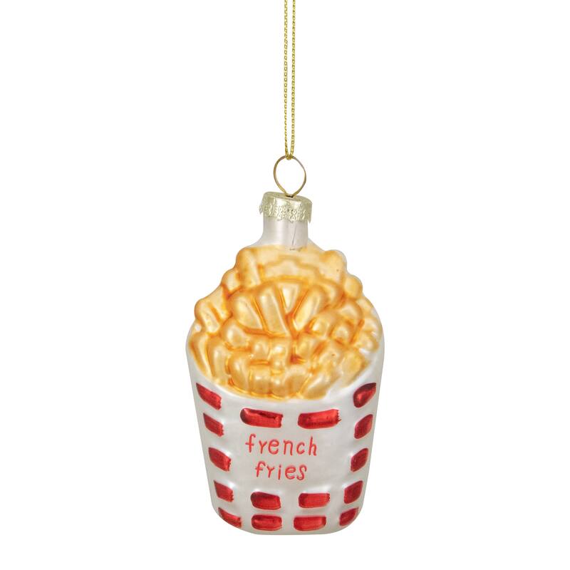 3.25" Golden Yellow, Red, White French Fries Glass Christmas Ornament