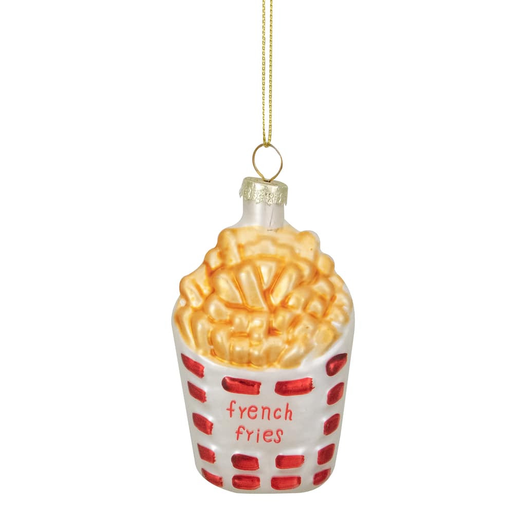 3.25" Golden Yellow, Red, White French Fries Glass Christmas Ornament