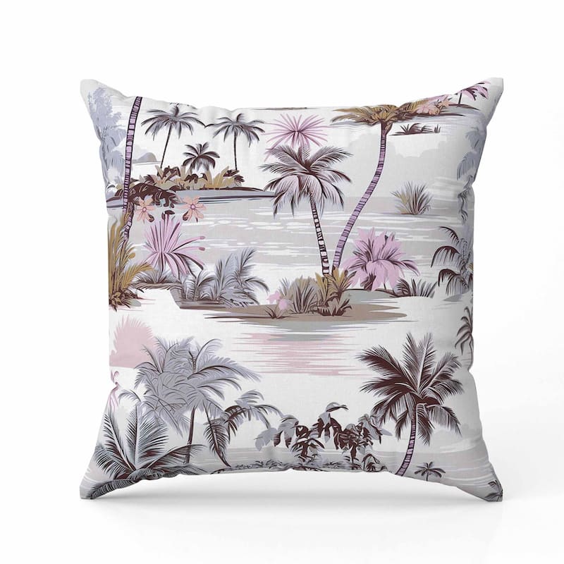 Tropical Beach Faux Suede Reversible Throw Pillow Grey and Pink