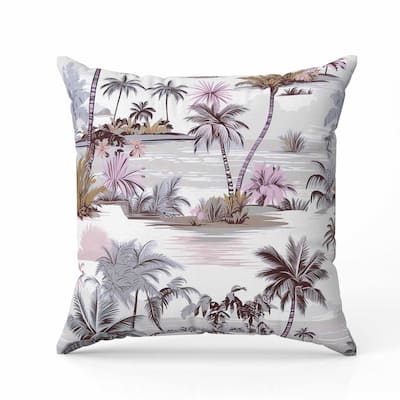 Tropical Beach Faux Suede Reversible Throw Pillow Grey and Pink
