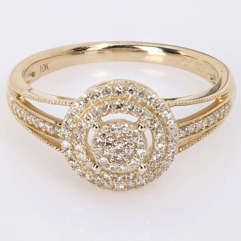 Miadora 1/4ct TDW Diamond Double Halo Split Shank Ring in 10k Yellow Gold
