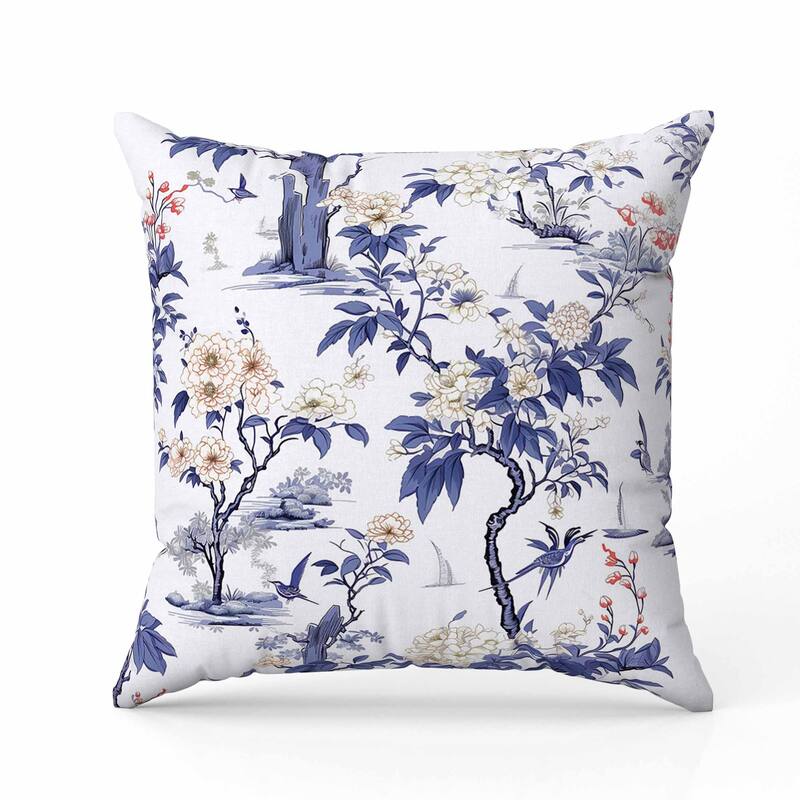 Open Air Orchid Faux Suede Reversible Throw Pillow White and Blue