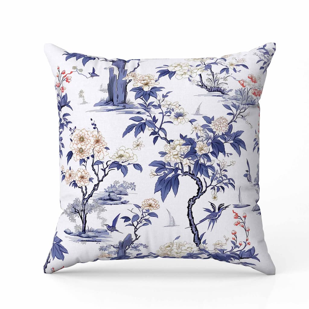 Open Air Orchid Indoor/Outdoor Reversible Throw Pillow White and Blue