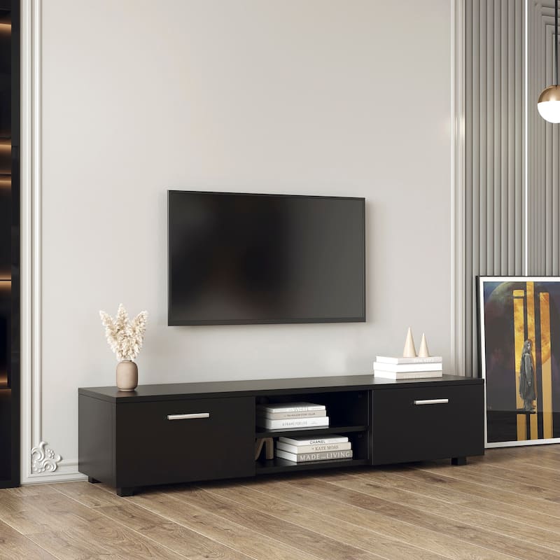 63" Modern TV Stand with Open Shelves & Cabinets for TVs Up to 70"