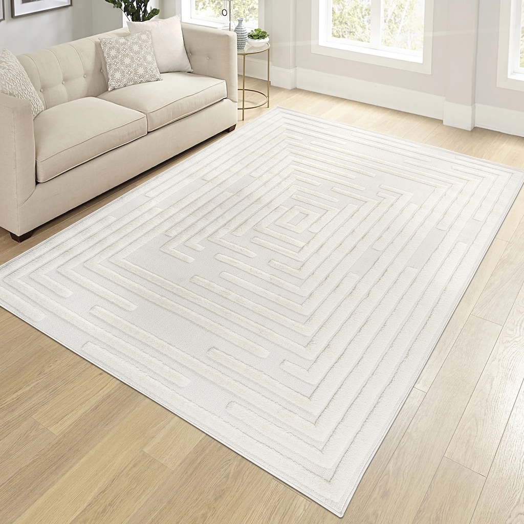 Roomfitters 7'9''x10' Machine Washable Boho Vintage Area Rug, Non-Slip Pet Friendly Indoor Living Room Decor Carpet - Cream