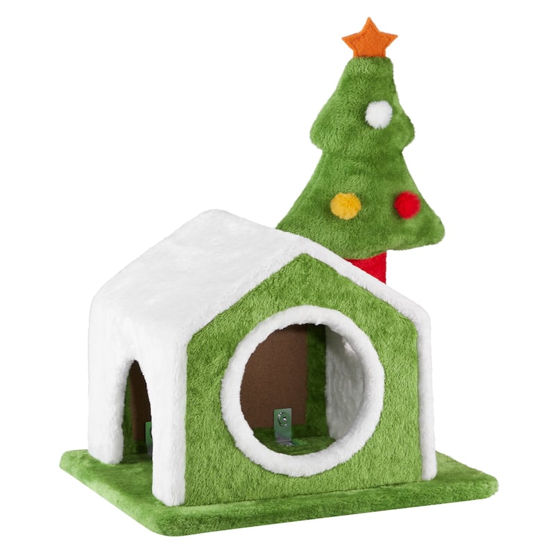 Christmas Cat House Cat Bed Cave, Soft Plush Christmas Nest Holiday Decor For Indoor Cats - (17.5 x 15.7) in