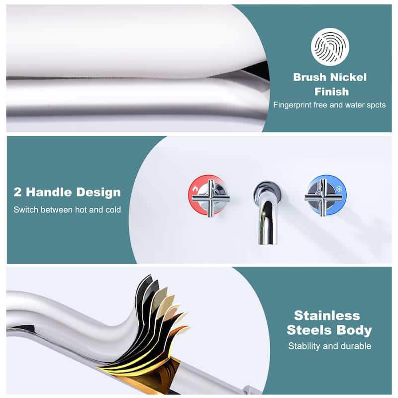 WOWOW Modern Cross-Style Dual-Handle Wall-Mounted Bathtub Faucet