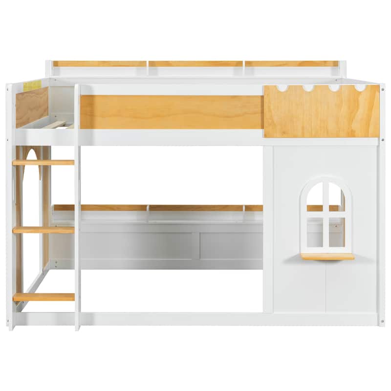 Loft Bunk Bed with Storage Shelves, Window and Two Doors by Harper&Bright Designs