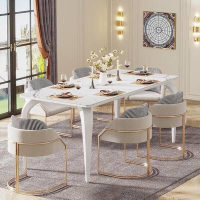 White Sintered Stone Dining Room Table with Metal Legs