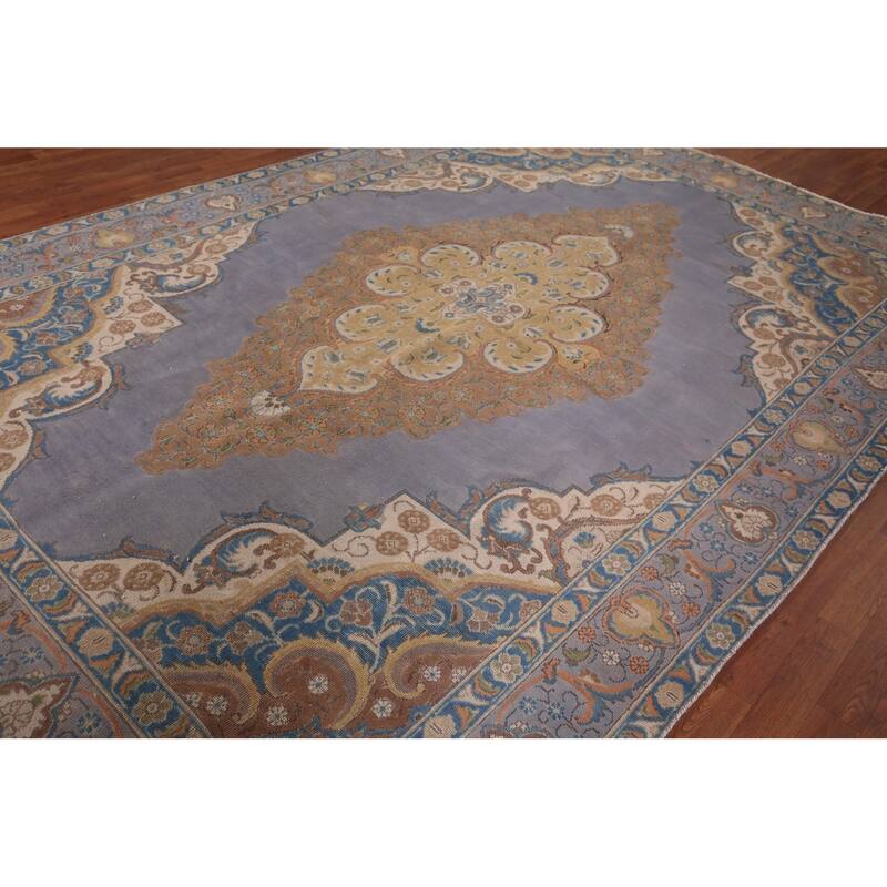 Blue Tabriz Persian Vintage Area Rug Handmade Living Room Wool Carpet - 8'0"x 11'7"