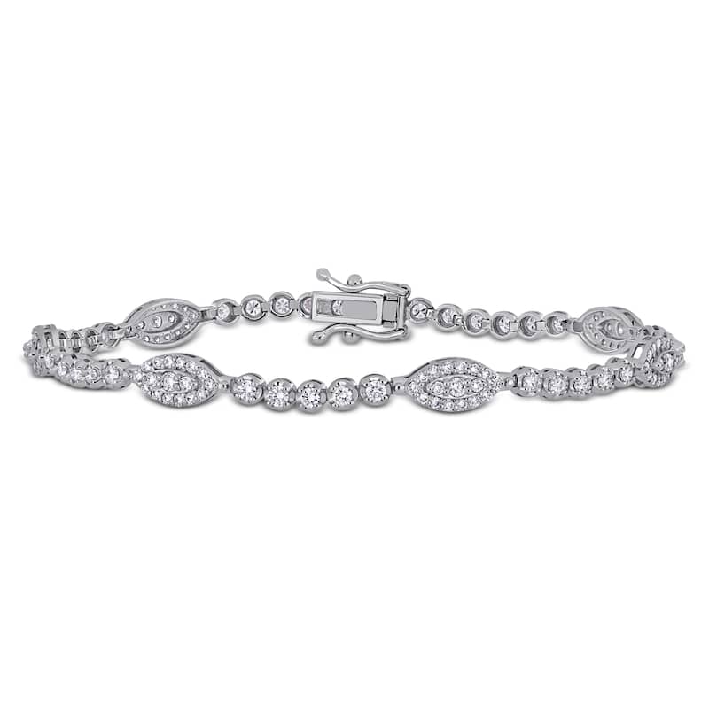Miadora 1 7/8ct TW Diamond Oval Station Bracelet in 14k White Gold