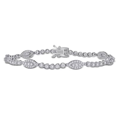 Miadora 1 7/8ct TW Diamond Oval Station Bracelet in 14k White Gold
