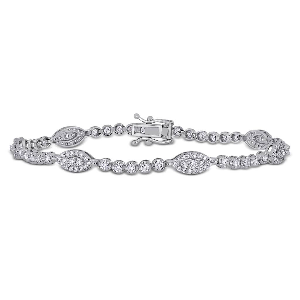 Miadora 1 7/8ct TW Diamond Oval Station Bracelet in 14k White Gold