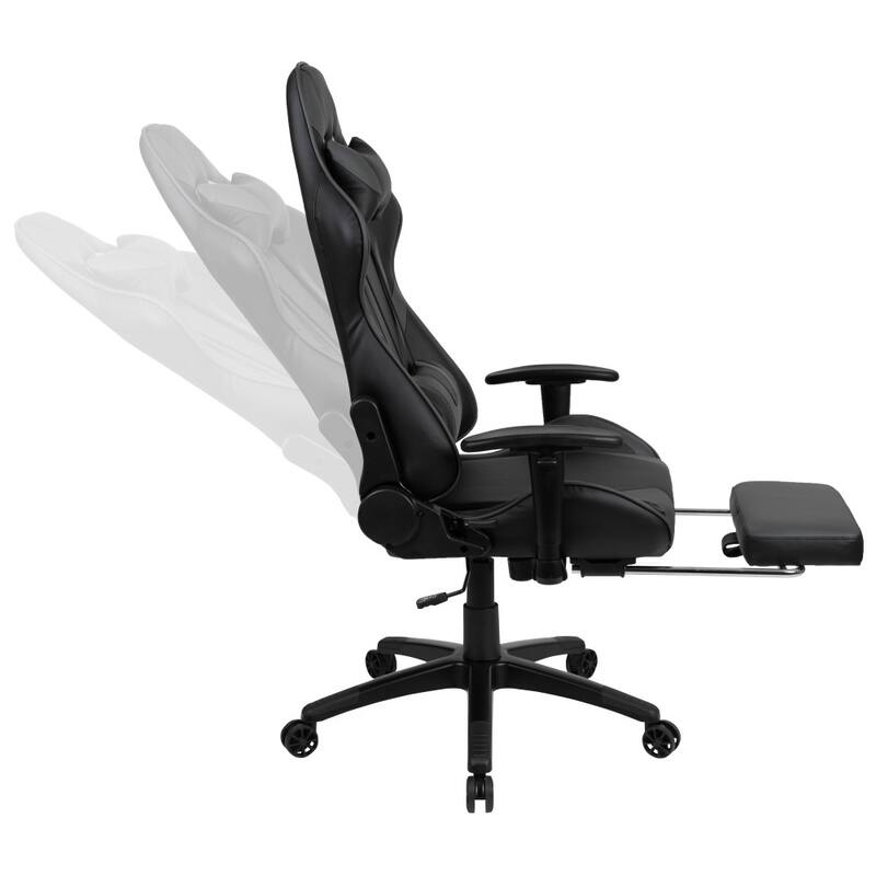 Racing Gaming Ergonomic Chair with Reclining Back, Footrest in LeatherSoft