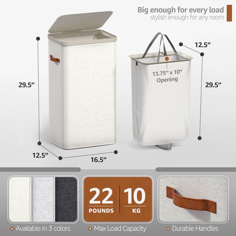 Sorbus 2 Pack 1-Compartment Laundry Basket with Removable Laundry Bag - Durable Organizer for Bathroom