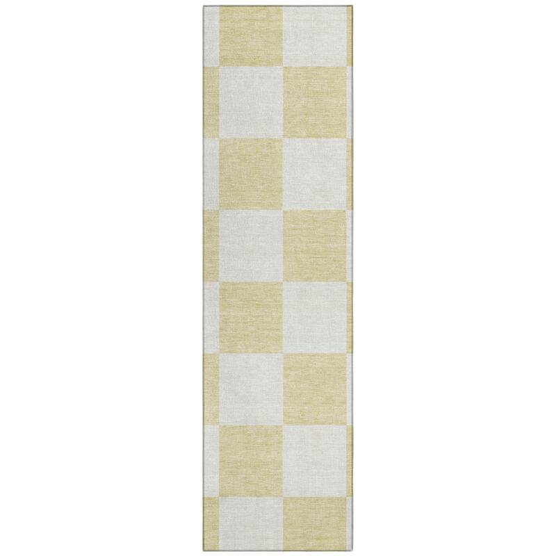 Machine Washable Indoor/ Outdoor Modern Checker Chantille Rug